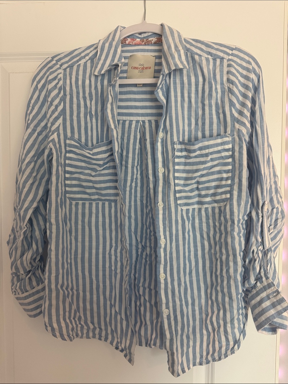 Blue and White Striped Button-Down Shirt - Men